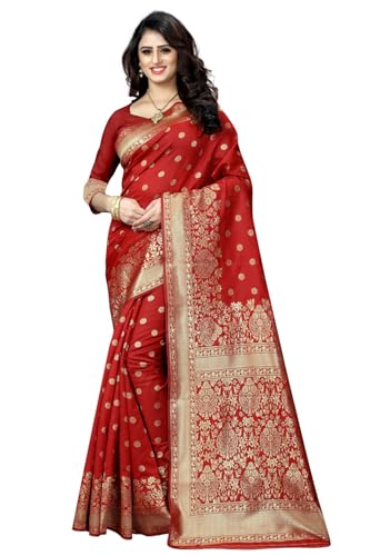 Sugathari sari Banarasi en soie Kanjivaram pure pour femme Design 2023 Design Wear Pattu en coton avec chemisier pour mariage (SAM PARI-100), Rouge, taille unique