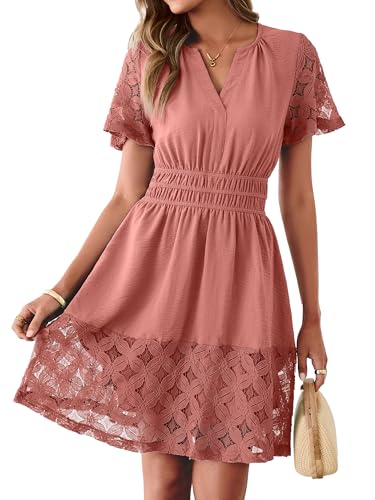 Image of Simplee Womens Boho Summer Dresses Casual Wedding Guest V Neck Short Sleeve Empire Waist A Line Tiered Mini Dress