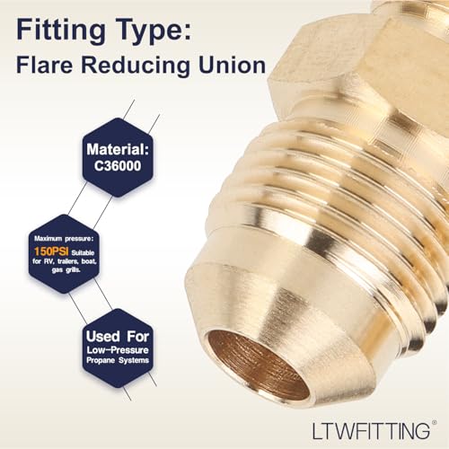LTWFITTING Brass 3/8" OD x 5/16" OD Flare Reducing Union,Brass Flare Tube Fitting(Pack of 5) by LTWFITTING - Used condition - Image 3