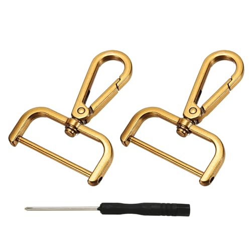 YELARXI Swivel Clasps Hook, 1-1/2 Inch ID Detachable Snap Hook W/Screw Bar D Ring Claw Clasp with Screwdriver Fit for Lanyard Bag Leather Craft Purse Hardware DIY Bag (2 Pack, Dark Gold)