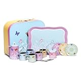 Descriptif produit: belle dinette métallique 16 pièces dans sa valisette cartonnée à poignée, décor papillon