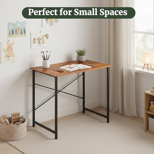 Computer Desk 32 Inch, Simple Home Office Desk Study Writing Table, Sturdy Metal Frame, Scratch-Resistant MDF Desktop for Bedroom Dorm Workspace Small Space, Brown - Image 4