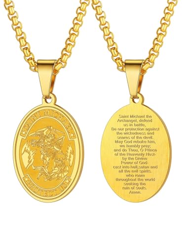 Image of U7 Saint Michael Necklace for Men,Stainless Steel /18K Gold Plated St Michael Archangel /Saint Benedict /Saint Christopher Pendant Amulet Necklace for Men Women