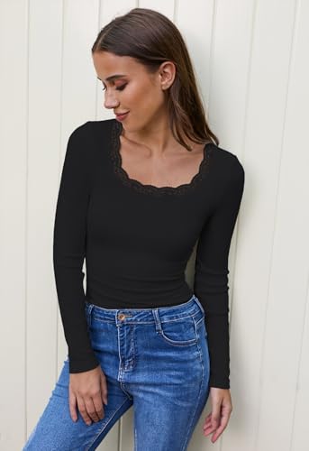 IWD Womens Long Sleeve Tops Casual Slim Fit T-Shirt Lace Crew Neck Ribbed Knit Shirts 2025 Fall Trendy Going Out Basic Tee4