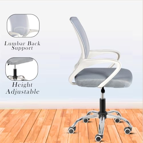 Image of Casa Copenhagen Mesh Mid Back Office /Study /Computer /Revolving /Desk Chair for Work from Home -Metal Base, Height Adjustable Seat - Solid Grey & White Handle