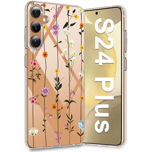 Coque Samsung S24 Plus silicone transparent avec motif fleurs de cerisier fleuri