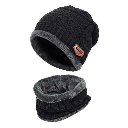 Kuyou Kinder Mütze Schal Jungen Mädchen Winter Hat Schlauchschal Set (Schwarz) Cover