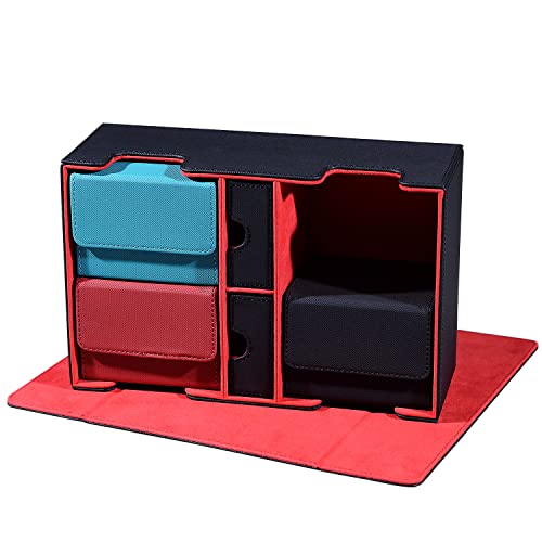 Scimi Commander Deck Box Magic Deck Box Fit For 500+ Sleeved Cards With 2 Tray Card Game Protector Card Holder Storage Case Holds Up To 4 Collectible Cards Deck Box（Black&Red） #TOP6