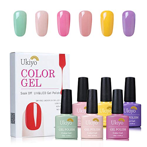 Ukiyo Vernis Gel Semi permanent 6pcs Kit de vernis Pour Ongle et pédicure, Lot de Vernis à Ongles Nail Gel UV LED Soakoff, 10ml-S006