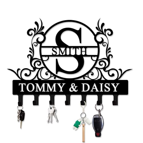 Jiolelores Personalized Metal Key Holder Wall Mount with Family Name Custom Key Hooks Wall Mounted...
