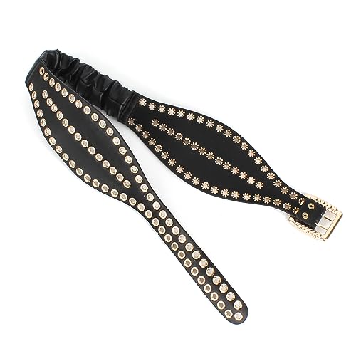 Women Wide Elastic Stretch Waist Belt Fashion Metal Hollow Out Waistband Dress Belt Buckle Belts2