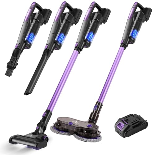 Akiara Cordless Vacuum Cleaner, 130W 10000 Pa Powerful Suction, Up to 45 Mins Runtime, 500 ML Dust Cup, 6-in-1 Stick Cleaner, Lightweight Vacuum for Carpet, Hard Floor, Home & Pet Hair – Purple