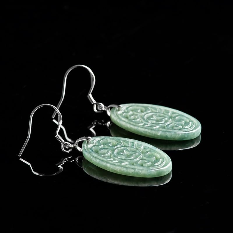 Boucles d'oreilles jade vert et argent 925 sculpté main - 4