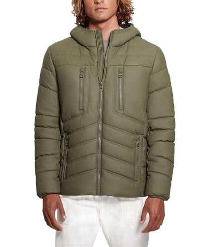 GUESS Men's Leo Tech Quilted Hooded Jacket
