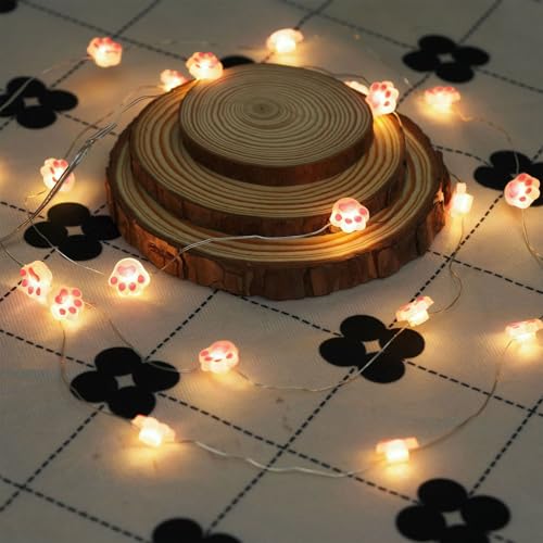 KOBOKO Pfoten Lichterkette, 2M 20 LED Lichterkette Innen Außen, Lichterkette Batteriebetrieben, Katzenpfote Lichterketten, Katzenkrallen Dekorative Lichter für Garten,Weihnachten,Hochzeit,Partysdeko