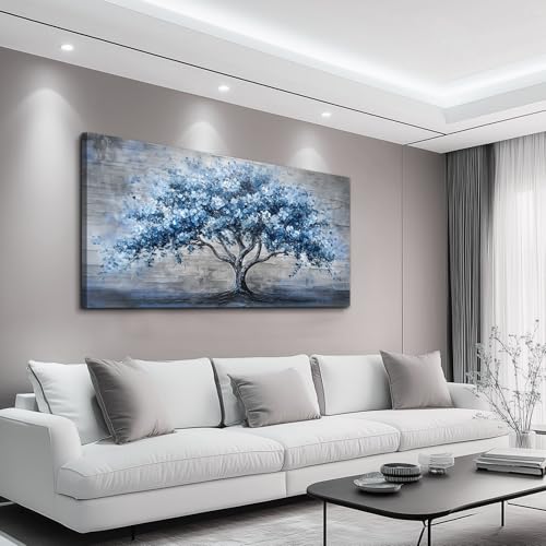 KELIYUAN Canvas Wall Art For Living Room Bedroom Wall Decor Office Dining room Abstract Art Blue Tree Painting Room Hallway Wall Home Decoration Prints Artwork Picture Ready To Hang 20x40 Inches