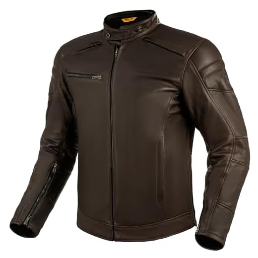 SHIMA BLAKE Jaqueta masculina de motociclista de couro ventilado premium com costas CE, ombro, almofadas de proteção para cotovelo, costuras duplas reforçadas (marrom, 2GG)