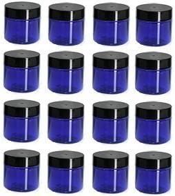 (Set of 12) Cobalt Blue 4 Ounce Jar with Black Smooth Lid PET Plastic (BPA Free) Refillable Straight Sided Jar