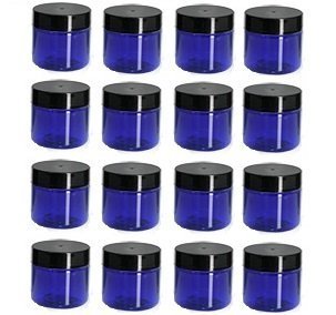 Ambicio (Set of 12) Cobalt Blue 4 Ounce Jar with Black Smooth Lid PET Plastic (BPA Free) Refillable Straight Sided Jar