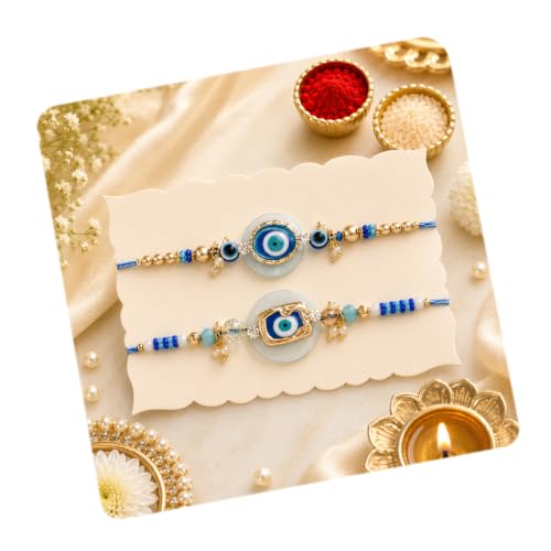Image of CraftVatika Evil Eye Rakhi Set of 2 for Brother Boy Men, Premium Rakhi for Bhaiya Brother, Designer Rakhis for Rakshabandhan Traditional Raki with Best Wishes and Tillak Set, Rakies for Rakshabandhan