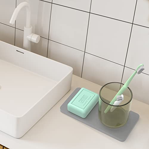 Foeacry Set Of 4 Water Absorbent Diatomite Coasters, Diatomaceous Earth Bathroom Trays & Kitchen Soap Dish, Water Absorbing Stone Used For Hand Soaps & Cups & Plants（Grey） #TOP4