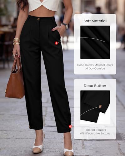 BTFBM Women's Pants Spring Fall 2026 Casual Loose Pleated Trousers Tapered Slacks Pockets Dressy Business Work Outfits(Black, X-Large) — view 4
