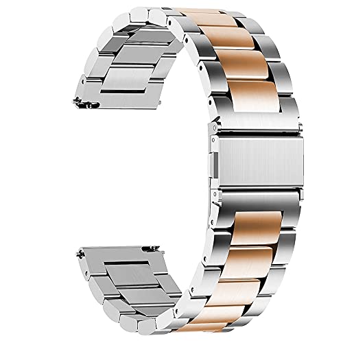 Blueshaweu Compatible for Withings ScanWatch Smartwatch Bands, 18mm, 20mm Stainless Steel Metal Replacement Strap Bracelet for Women Man (18mm, Silver-Rose)