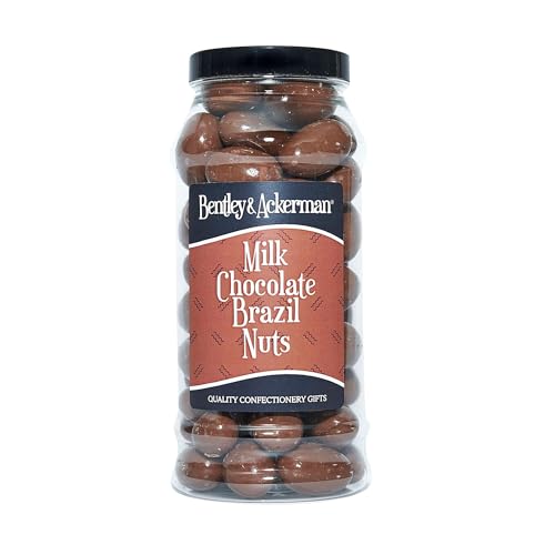 Milk Chocolate Brazil Nuts - (600g) Original Milk Chocolate Covered Brazil Nuts in a Gift Jar by Bentley & Ackerman's Sweet shop.