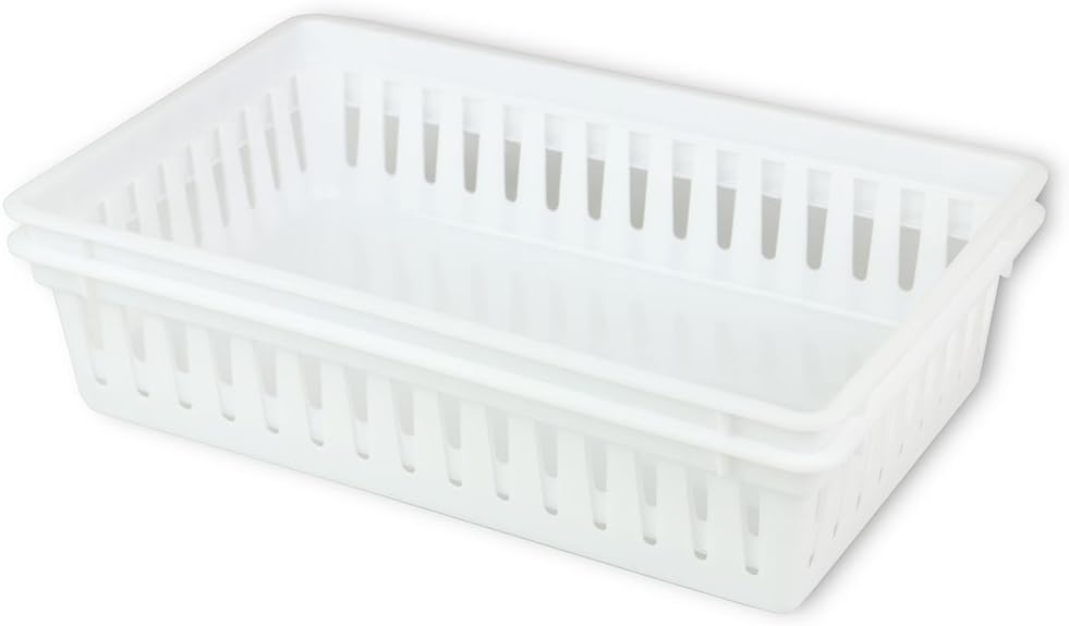 (2 Pack) Plastic Storage Baskets / Drawer Organizer, White, 10.5" x 6.5" x 2.5"