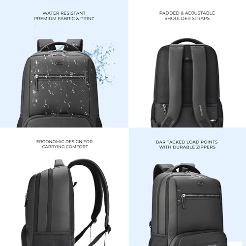 Image of Gear Quantum 3 18 inch /29L Antitheft Large Faux Leather Water Resistant Laptop backpack with Raincover /Laptop backpack /Casual Backpack /Daypack /Travel Backpack /College Bag For Men /Women(Black-Black)