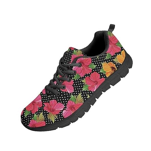 Kuiaobaty Zapatos de senderismo estilo tribal para mujer, zapatos deportivos para hombre, calaveras, bohemias, zapatos florales cómodos para senderismo, trotar, Lunares de hibisco, 42 EU
