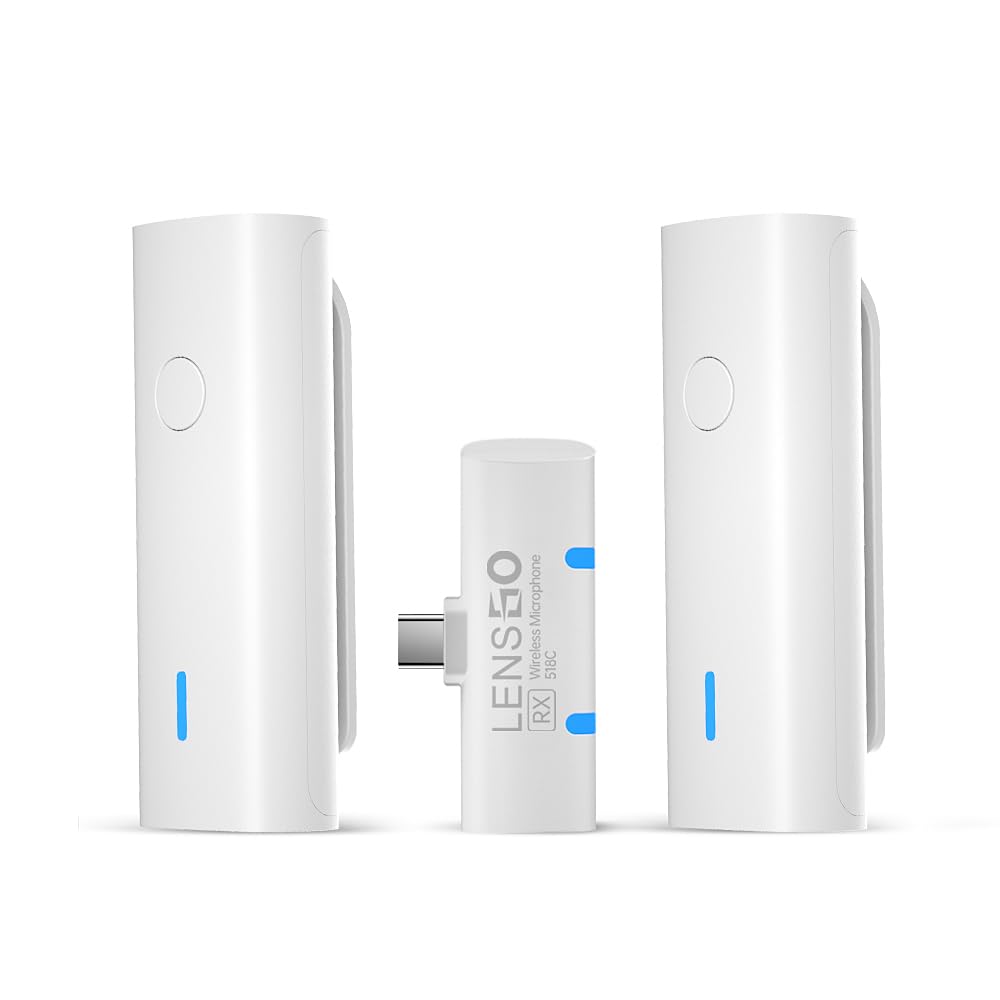 LENSGO Bezprzewodowy mikrofon krawatowy do USB typu C Android, 2,4 GHz, podwójny bezprzewodowy system mikrofonowy z etui ładującym, do nagrywania wideo na YouTube, Facebook, Plug & Play, transmisja