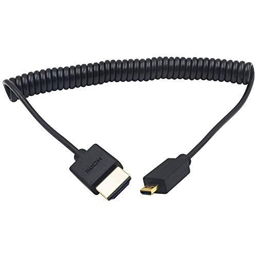 Duttek Micro HDMI to HDMI Coiled Cable, HDMI to Micro HDMI Coiled Cable, Extreme Slim/Thin Micro HDMI Male to HDMI Male Coiled Cable for 1080P, 4K, 3D, and Audio Return Channel(1.8M/6FT)