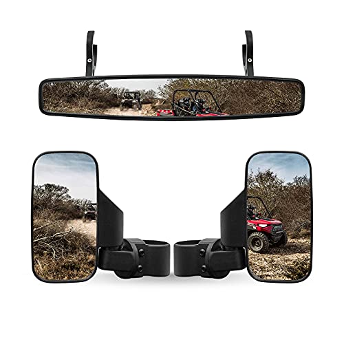 UTV Rear View Mirror Side & Center View Mirror with 1.75-2 Inch Roll Cage Bar Mount, Fit for Polaris RZR Ranger Can-Am Maverick Commander Yamaha Rhino Honda Pioneer Turbo Arctic Cat Kawasaki Teryx
