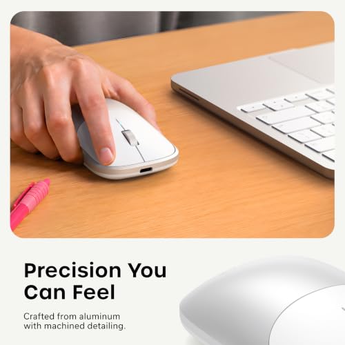 Image of Satechi Slim EX Wireless Mouse, Multi-Device Bluetooth & 2.4GHz Connection for macOS, Windows, iPadOS, and Android, Quiet Clicks, Anodized Aluminum Shell, USB-C Rechargeable Battery, Silver | Quiet clicks, anodized aluminum shell, rechargeable battery, for macOS, Windows, iPadOS, Android