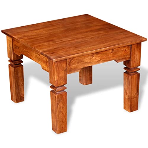 Makastle Table Basse Square, Table D'appoint pour Chambre à Coucher, Bureau à Domicile, Salon, Design Minimaliste, 60x60x45 cm Marron Bois D'acacia Massif