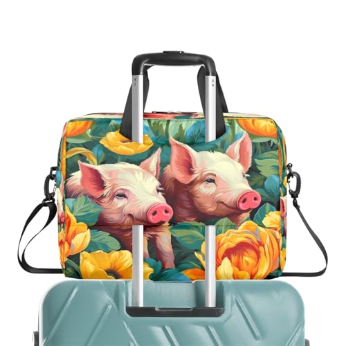 Maletín para laptop 16 pulgadas Watercolor Pig Flower miniatura 6