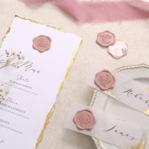 UNIQOOO Wax Seal Stickers - Eucalyptus Wedding Invitation Envelope Seal Stickers, 100 Pcs Self- Adhesive Dusty Rose Stickers, Perfect for Invitation, Christmas, Gift Wrapping, Party - Thumbnail 7