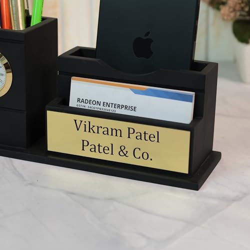 Image of Deskart Customized Pen Holder with Clock & Business Visiting Card Holder | Premium Stylish Office Stationary Organizer for Desk