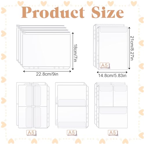 HJZHII 12 Stück A5 Binder Taschen, 6 Löcher Bindertaschen 5 Stile Transparente 6-Loch Ordner Tasche mit Deckel Bindertaschen Reißverschluss Mappe Ordnertaschen Klarsichthüllen für A5 Notebook Binder