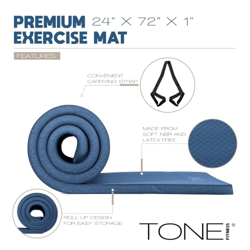 Tone Fitness 1-Inch Thick Yoga Mat | High-Density, Non-slip Exercise Mat with Carrying Strap for Yoga, Pilates, & Home Gym Workouts | Multiple Options - Image 4
