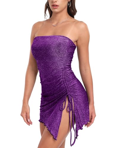 Image of Gold Sexy Dresses Date Night Out Sequin Tube Strapless Evening Party Sparkly Mini Dress