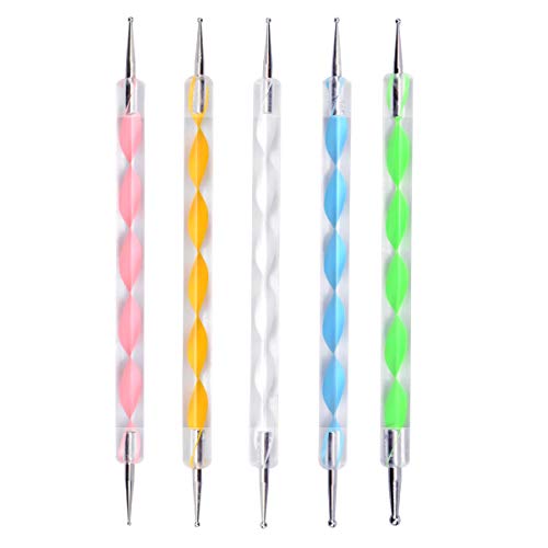 NATUCE 5PCS 2 Way Nail Dotting Pen Marbleizing Tool Set Nail Polish Paint Manicure Dot Nail Art Tool, Rhinestones Gems Picking Tools Nail Design Marbleizing Tool for Embossing Pattern Clay Sculpting