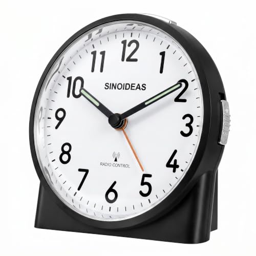 SINOIDEAS Funkwecker Analog mit Nachtlicht & Schlummerfunktion(Schwarz)