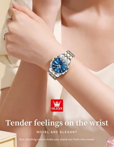 Image of OLEVS Womens Diamond Watches Automatic Mechanical Gold Luxury Dress Ladies Self Winding Original Stainless Steel Wrist Watch