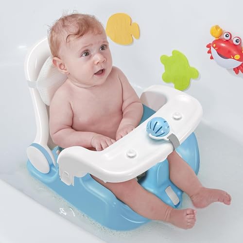 Image of BabyBond Baby Bath Seat with Sitting & Lying 2 Modes, 3-Speed Adjustment, Powerful Suction Cups, Infant Bathtub Chair with Soft and Comfortable Towel, Folding and Hanging
