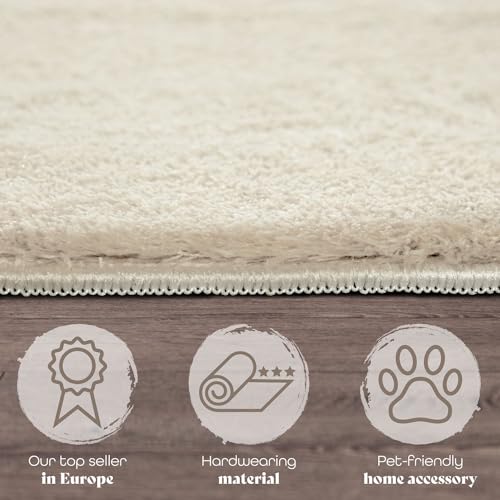 TT Home Teppich Wohnzimmer Kurzflor Anti-Rutsch Rückseite Einfarbiges Design Waschbar, Farbe: Creme, Größe:140x200 cm