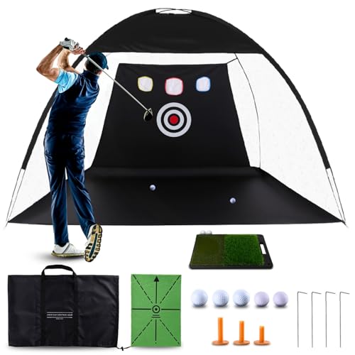 Golf Practice Net with Dual Mats, 3 Tees & 5