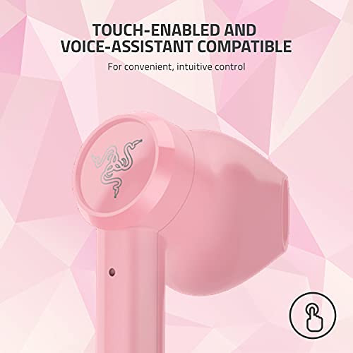 Image of Razer Hammerhead True Wireless Bluetooth Gaming Earbuds: 60ms Low-Latency - IPX4 Water Resistant - Bluetooth 5.0 Auto Pairing - Touch Enabled - 13mm Drivers - Quartz Pink