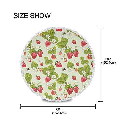Red Strawberry Printed Round Tablecloth Washable Polyester Lace Trim,Spring Vibrant Fruits 60 Inch Kitchen Circle Table Cloth Cover Mat For Party Dinning Tabletop Wedding Home Decor #TOP1